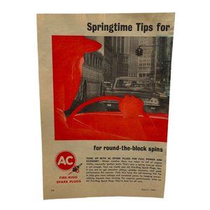 Vintage 1963 Print Ad AC Fire Ring Spark Plugs Auto Parts Original Color Ad